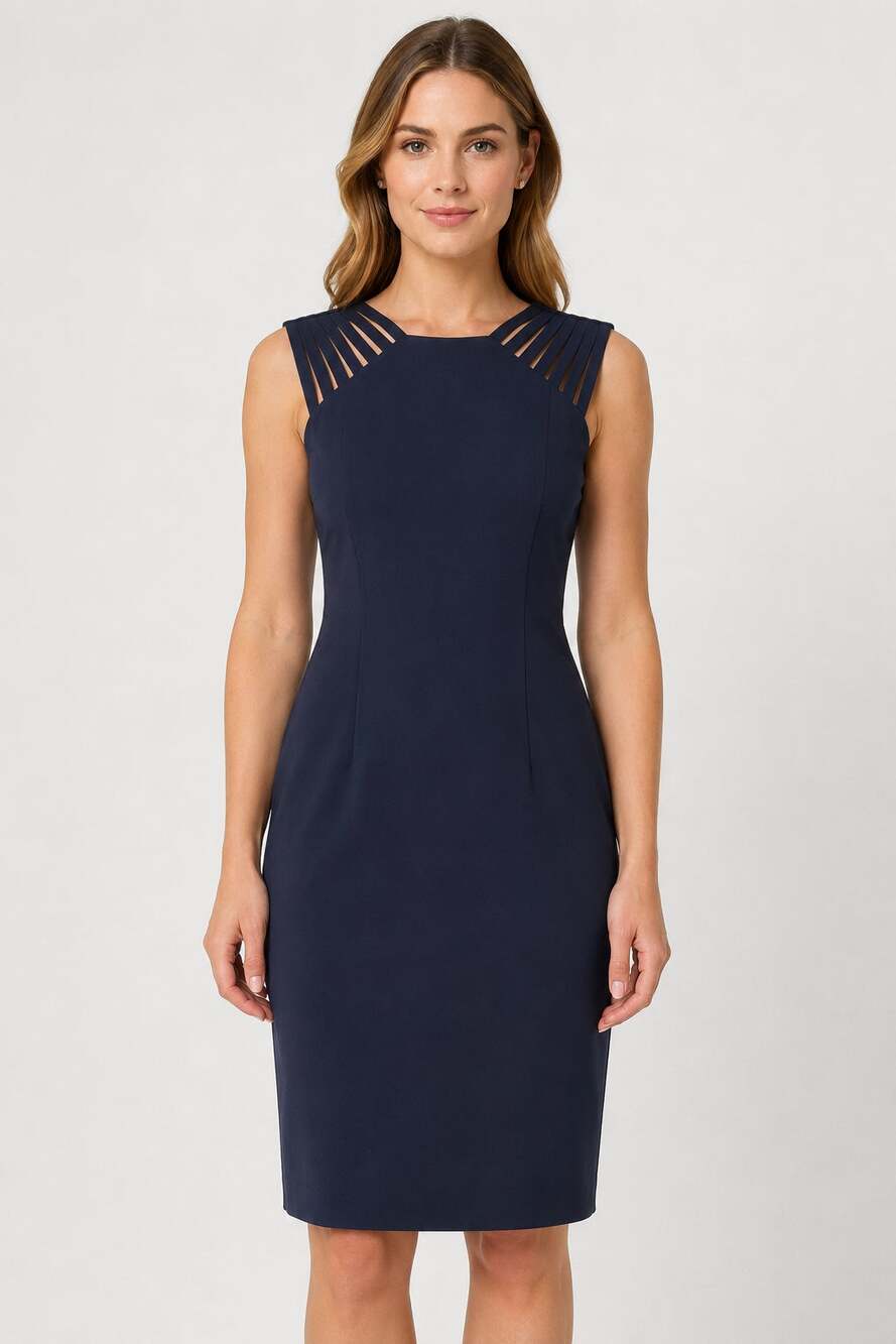 Antonio Melani Womens Strappy Sleeveless Sheath Dress Back Zip Navy Blue Size 4